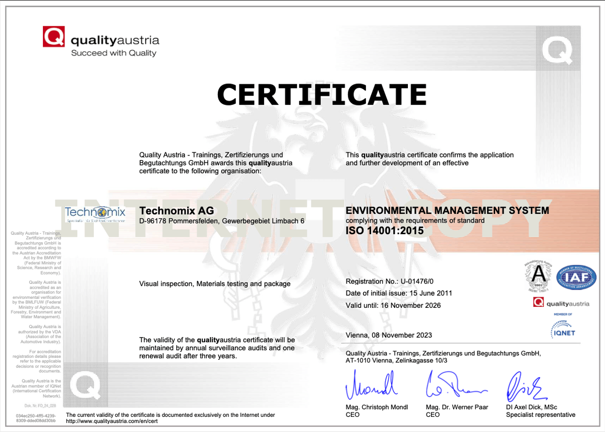 Technomix AG: DIN EN ISO 14001:2015