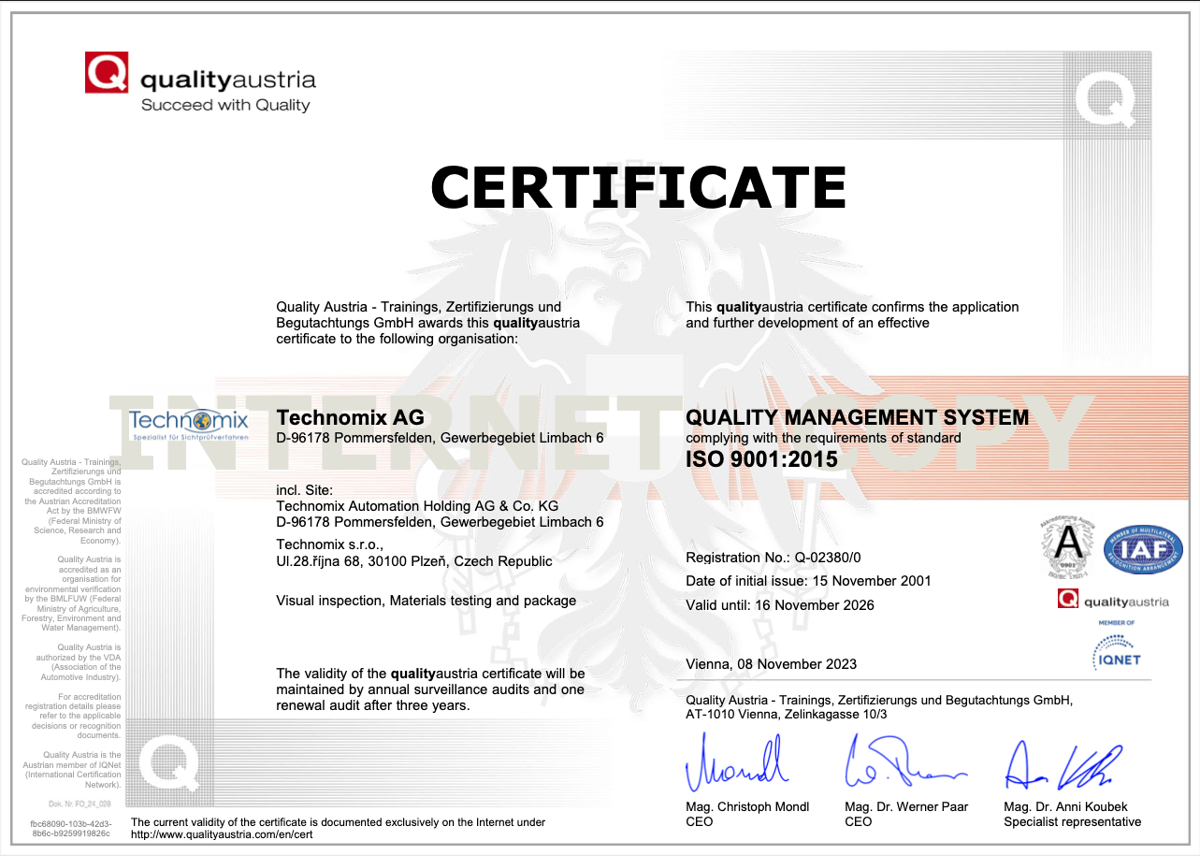 Technomix AG: DIN EN ISO 9001:2015