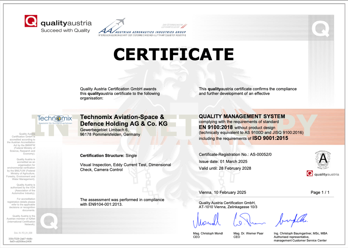 Technomix Aviation-Space & Defence Holding AG & Co. KG: EN 9100